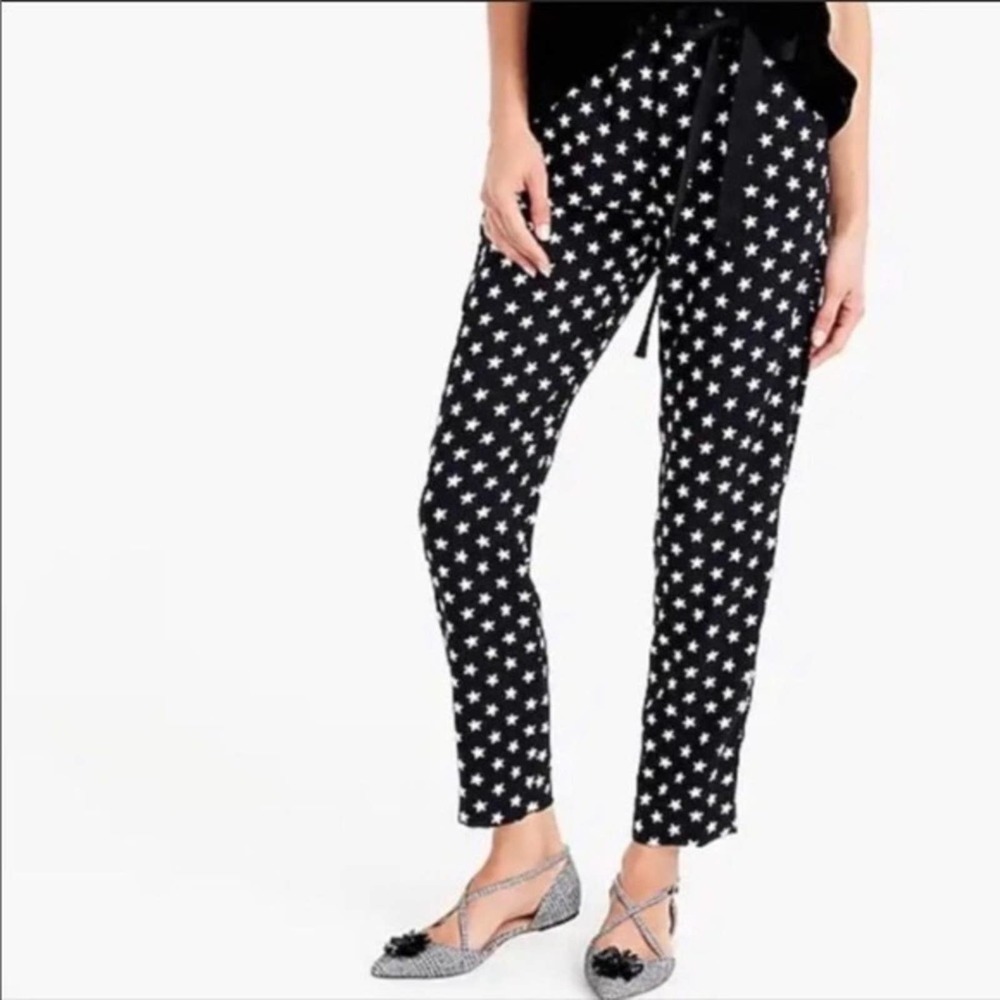 J. Crew Black + White Star Print Side Tie Pants - Size 6 Petite